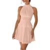 image:imageMakeMeChic Womens 2 Piece Outfits Tie Backless Halter Tops and Pleated Mini Skirt SetsPink