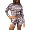 image:imageMakeMeChic Womens 2 Piece Spring Outfits Striped Long Sleeve Button Down Crew Neck Cardigan and Mini Shorts SetMulticolor