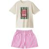 image:imageMakeMeChic Womens 2 Piece Summer Outfits Crew Neck Short Sleeve Graphic Tee and Striped Shorts Clothing SetsMulticolor