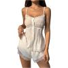 image:imageMakeMeChic Womens 2 Piece Summer Outfits Mesh Floral Lace Cami Top and Micro Mini Shorts Lounge SetsWhite