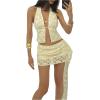 image:imageMakeMeChic Womens 2 Piece Summer Outfits Textured Halter Top and Mini Skirt Y2K Matching SetWhite