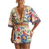 image:imageMakeMeChic Womens 2 Piece Summer Set Boho Floral Crop Tops Wrap Skort Beach Vacation OutfitsMulticolor