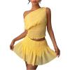 image:imageMakeMeChic Womens 2 Piece Y2k Outfit Off The Shoulder Shirred Crop Tops and Mini Skirt SetYellow