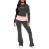 image:imageMakeMeChic Womens 2 Piece Y2k Outfit Rhinestone Long Sleeve Crop Tops and Ruched Pants SetDark Grey