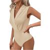 image:imageMakeMeChic Womens Collared Bodysuits Wrap V Neck Sleeveless Dressy Business Casual Blouse TopsApricot