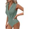 image:imageMakeMeChic Womens Collared Bodysuits Wrap V Neck Sleeveless Dressy Business Casual Blouse TopsMint Green