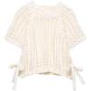 image:imageMakeMeChic Womens Crochet Tops Crew Neck Sweater Short Sleeve Tie Side Knit Crop TopsBeige