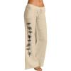image:imageMakeMeChic Womens Fall Floral Straight Leg Linen Pants Drawstring Waist Low Waisted Boho TrousersApricot