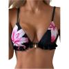 image:imageMakeMeChic Womens Floral Print Seashell Bikini Top Ruffle Trim Beach Summer Bathing Suit TopsBlack