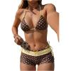 image:imageMakeMeChic Womens Polka Dots Triangle Bikini Sets Swim Shorts Y2K Leopard Striped Bathing Suit SwimsuitBow Yellow Brown