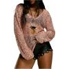 image:imageMakeMeChic Womens Sequin Crochet Sheer T Shirt Swimsuit Cover Up Beach Hollow Out Long Sleeve TopsPink
