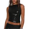image:imageMakeMeChic Womens Sparkly Sequin Tops Y2k Sleeveless Crop Going Out Rave Tops ClubwearBlack
