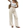 image:imageMakeMeChic Womens Striped Linen Pants High Waist Tie Front Drawstring Palazzo Pant TrousersBeige