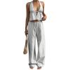 image:imageMakeMeChic Womens Summer 2 Piece Sets Backless Halter Tank Top Wide Leg Linen Pants Set Vacation OutfitsStriped Grey