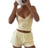 image:imageMakeMeChic Womens Summer 2 Piece Sets Deep V Neck Cami Crop Tops Mini Shorts Cute Lounge Pajama SetsYellow