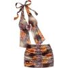 image:imageMakeMeChic Womens Summer 2 Piece Sets Mesh Open Back Halter Top Camisole Pencil Mini Skirt Set Vacation OutfitsOrange Brown