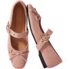 image:imageMakeMeChic Womens Summer Ballet Flats Brown Suede Loafers Bow Knot Buckle Closed Toe Leather ShoesPowder