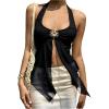 image:imageMakeMeChic Womens Tie Backless Halter Tops Metal Decor Split Sleeveless Y2k TankBlack
