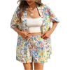 image:imageMakeMeChic Womens Tropical Beach Vacation Outfits Summer Two Piece Sets Boho Floral Kimono Tops and Shorts SetBoho Blue and Yellow