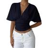 image:imageMakeMeChic Womens Y2k Crop Tops Deep V Neck Dolman Sleeve Tops Cute Summer T Shirt Going Out TopsBlue