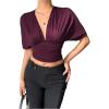 image:imageMakeMeChic Womens Y2k Crop Tops Deep V Neck Dolman Sleeve Tops Cute Summer T Shirt Going Out TopsPurple