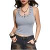 image:imageMakeMeChic Womens Y2k Grommet Eyelet Halter Tank Tops Going Out Backless Sleeveless Tops Basic Cami Crop StreetwearGrey