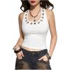 image:imageMakeMeChic Womens Y2k Grommet Eyelet Halter Tank Tops Going Out Backless Sleeveless Tops Basic Cami Crop StreetwearWhite