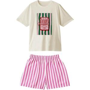 image:imageMakeMeChic Womens 2 Piece Summer Outfits Crew Neck Short Sleeve Graphic Tee and Striped Shorts Clothing SetsMulticolor