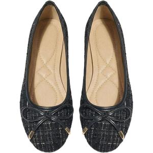 image:imageMakeMeChic Womens Bow Knot Polka Dots Flat Shoes Beaded Closed Toe Ballet Spring Summer FlatsBlack Plaid
