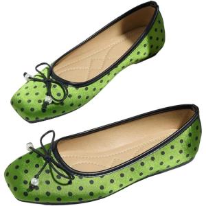 image:imageMakeMeChic Womens Bow Knot Polka Dots Flat Shoes Beaded Closed Toe Ballet Spring Summer FlatsGreen