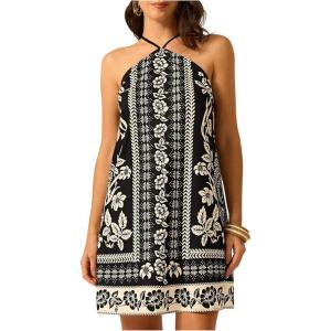 image:imageMakeMeChic Womens Halter Mini Dresses Summer Backless Tropical Caribbean Outfits Boho Beach DressesBlack Floral