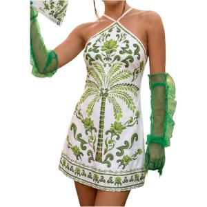 image:imageMakeMeChic Womens Halter Mini Dresses Summer Backless Tropical Caribbean Outfits Boho Beach DressesGreen