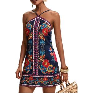image:imageMakeMeChic Womens Halter Mini Dresses Summer Backless Tropical Caribbean Outfits Boho Beach DressesMulticolor Boho