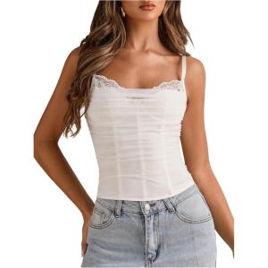 image:imageMakeMeChic Womens Lace Corset Top Spaghetti Strap Bustier Y2k Going Out Crop TopWhite