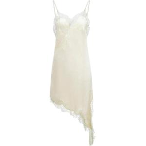 image:imageMakeMeChic Womens Lace Satin Asymmetrical Tops Spaghetti Strap Contrast Mini DressBeige
