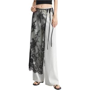 image:imageMakeMeChic Womens Lace Skirt Floral Mesh Wrap Tie Side Elegant Coverup Fall SkirtsBlack