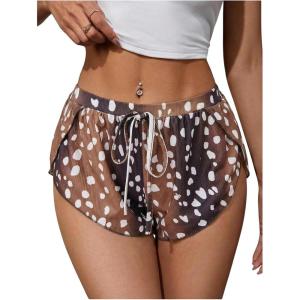 image:imageMakeMeChic Womens Pajama Bottoms Floral Print Tie Front Micro Short Side Slit Summer Lounge ShortsBrown Polka Dots