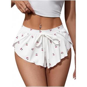 image:imageMakeMeChic Womens Pajama Bottoms Floral Print Tie Front Micro Short Side Slit Summer Lounge ShortsMulticolor B