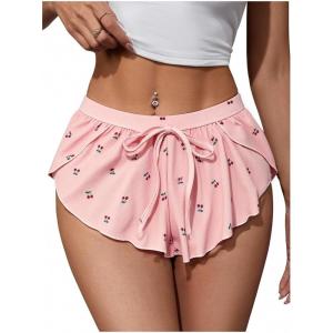 image:imageMakeMeChic Womens Pajama Bottoms Floral Print Tie Front Micro Short Side Slit Summer Lounge ShortsMulticolor C