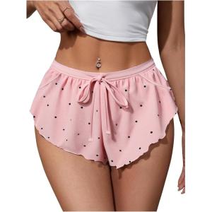 image:imageMakeMeChic Womens Pajama Bottoms Floral Print Tie Front Micro Short Side Slit Summer Lounge ShortsMulticolor a