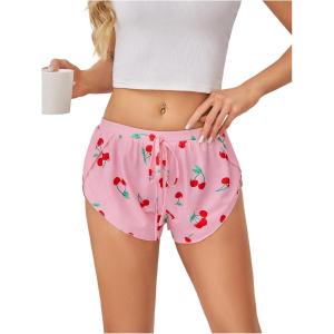 image:imageMakeMeChic Womens Pajama Bottoms Floral Print Tie Front Micro Short Side Slit Summer Lounge ShortsRed and Pink