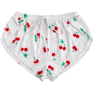 image:imageMakeMeChic Womens Pajama Bottoms Floral Print Tie Front Micro Short Side Slit Summer Lounge ShortsRed and White