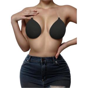 image:imageMakeMeChic Womens Sticky Bra Push Up Backless Adhesive Bra Halter Invisible Clear Bra Nipple CoversBlack