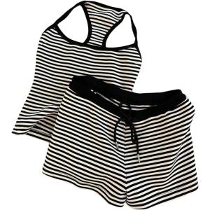 image:imageMakeMeChic Womens Summer 2 Piece Sets Striped Tank Tops Shorts SetBlack White