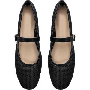 image:imageMakeMeChic Womens Summer Ballet Flats Brown Suede Loafers Bow Knot Buckle Closed Toe Leather ShoesBlack Plain