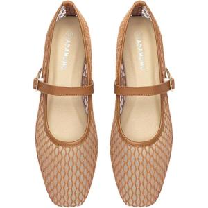 image:imageMakeMeChic Womens Summer Ballet Flats Brown Suede Loafers Bow Knot Buckle Closed Toe Leather ShoesLight Brown