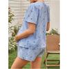 image:imageMakeMeChic Womens Boho Maternity 2 Piece Striped Outfits Bow Print Short Sleeve Blouse and Shorts Pregnancy SetBlue