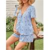 image:imageMakeMeChic Womens Boho Maternity 2 Piece Striped Outfits Bow Print Short Sleeve Blouse and Shorts Pregnancy SetBlue