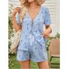 image:imageMakeMeChic Womens Boho Maternity 2 Piece Striped Outfits Bow Print Short Sleeve Blouse and Shorts Pregnancy SetBlue
