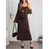 image:imageMakeMeChic Womens Maternity 2 Piece Outfits Long Sleeve Shrug and Long Cami Dress Pregnancy SetBrown